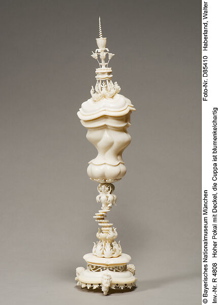 Turned-Ivory Cup and Cover with Flower Finial, Georg Steiner, Turned Ivory, German 