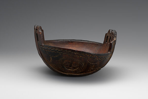 Bowl, Bighorn sheep horn and nails, Wasco or Wishram, Native American