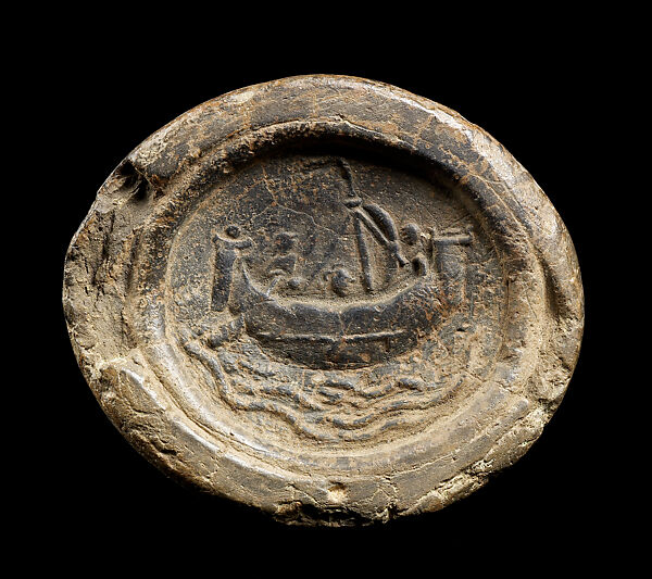Impression from a Seal Depicting a Ship at Sea, Clay, India, probably Bengal or Andhra Pradesh 