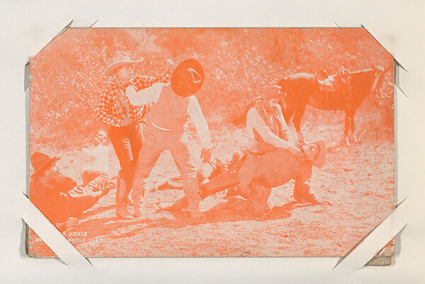Jack Hoxie whips the whole camp from Western Stars or Scenes Exhibit Cards series (W412), Commercial color photolithograph 