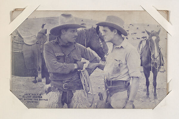 Jack Holt & Elliot Dexter just before the battle started from Western Stars or Scenes Exhibit Cards series (W412), Commercial color photolithograph 