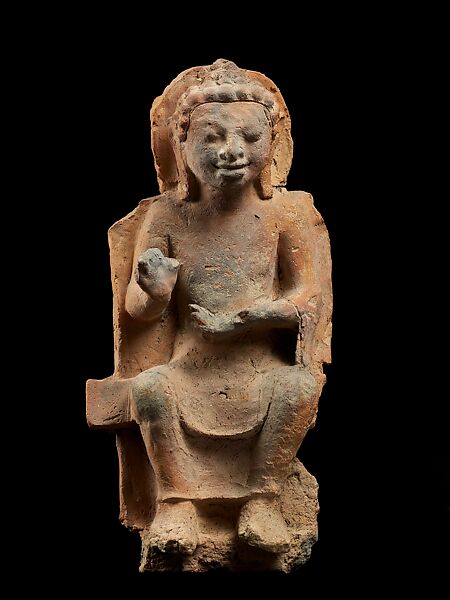 Enthroned Buddha Preaching, Terracotta, Central Thailand 