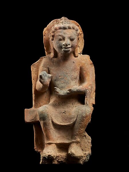 Enthroned Buddha Preaching, Terracotta, Central Thailand 