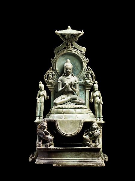 Enthroned Buddha Vairocana, Copper alloy, Southern Thailand 