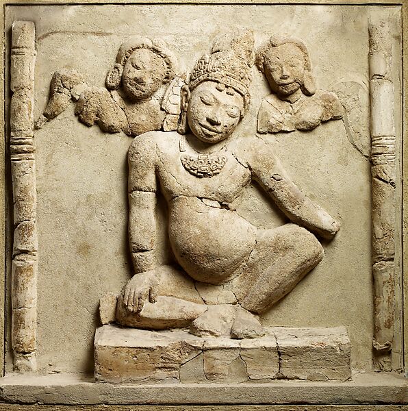 Relief Depicting Kubera Seated in Royal Ease, Stucco, Central Thailand 