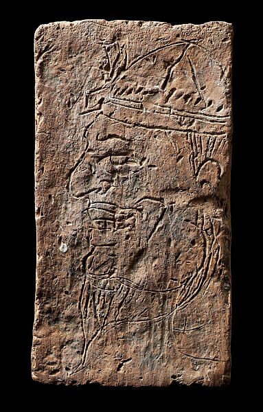 Brick Depicting a West Asian Merchant Wearing a Kupeeyok Hat, Terracotta, Central Thailand 