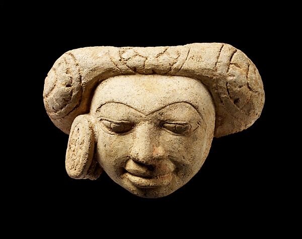 Head of a Male Buddhist Devotee, Stucco, Central Thailand 