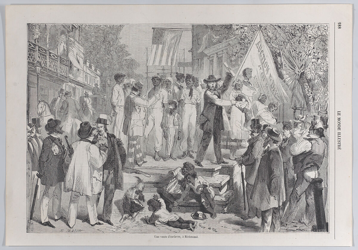 An Auction of Enslaved People in Richmond, from "Le Monde Illustré", Bourcier (French, active 1861–69), Wood engraving 