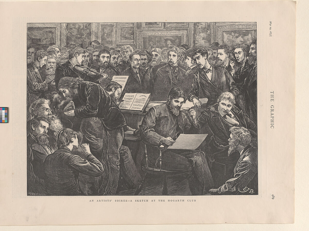 An Artists' Soirée–A Sketch at the Hogarth Club, from "The Graphic," p. 489, William Harcourt Hooper (British, London 1834–1912 London), Wood engraving 