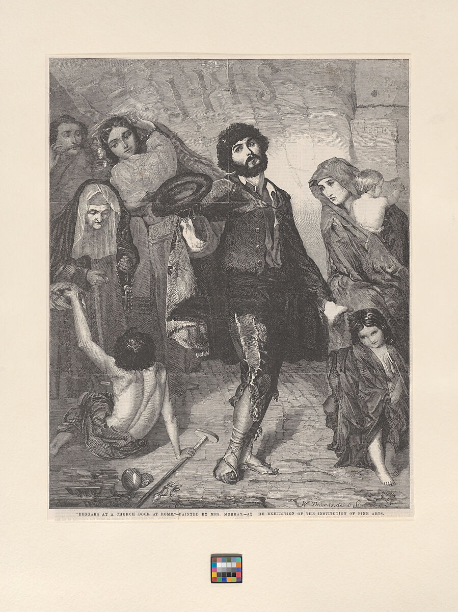 Beggars at a Church Door at Rome, from "Illustrated London News", William Luson Thomas (British, London 1830–1900 Chertsey, Surrey), Wood engraving 