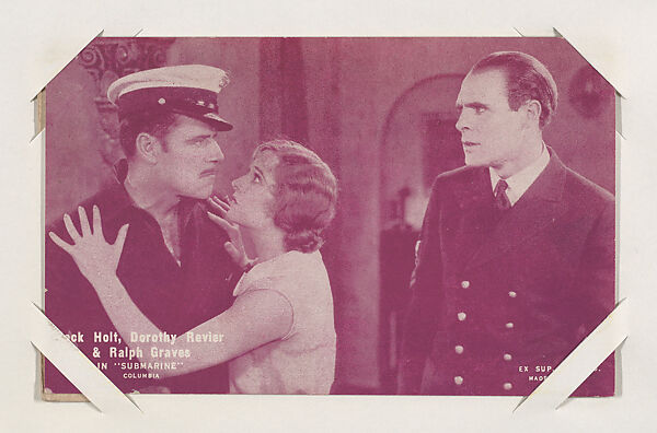 Jack Holt, Dorothy Revier & Ralph Graves in "Submarine" from Scenes from Movies Exhibit Cards series (W404), Exhibit Supply Company, Commercial color photolithograph 