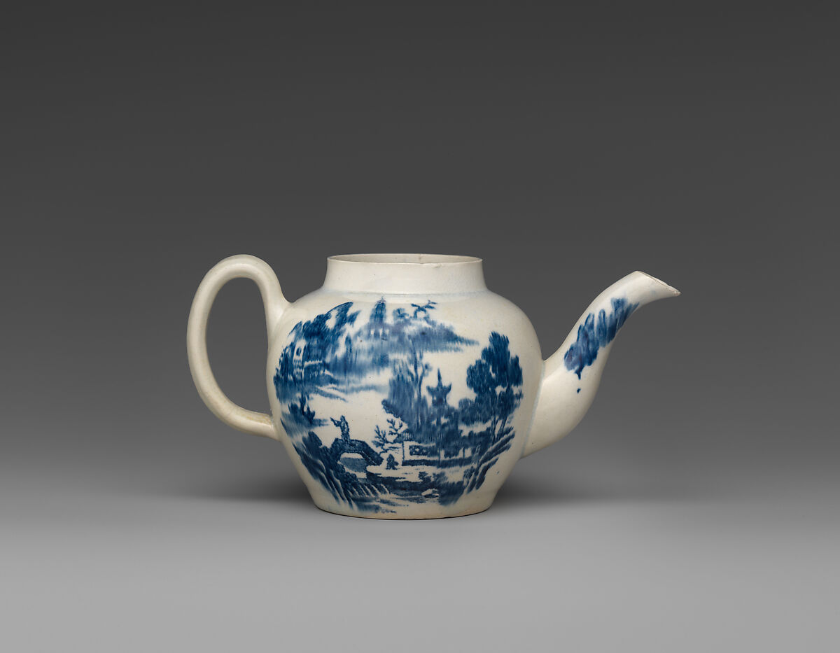 Teapot, John Bartlam (Staffordshire, England 1735–1781 Camden, South Carolina), Soft-paste porcelain with underglaze blue decoration, American