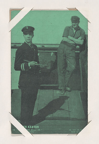 Buster Keaton in "Steamboat Bill, Jr." from Scenes from Movies Exhibit Cards series (W404), Exhibit Supply Company, Commercial color photolithograph 