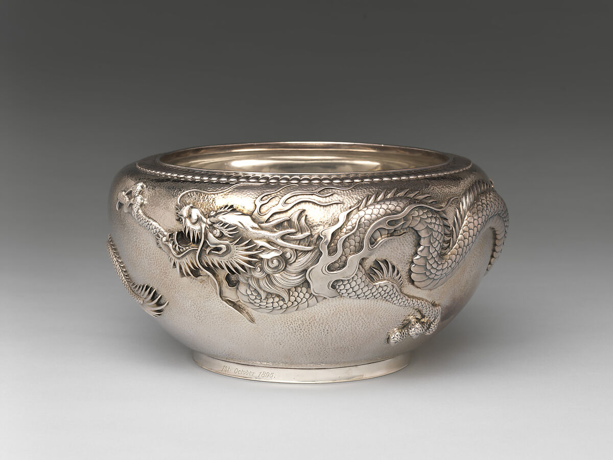 Dragon Bowl, Kurokawa Eishō (Japanese, 1854–1917), Silver, Japan 