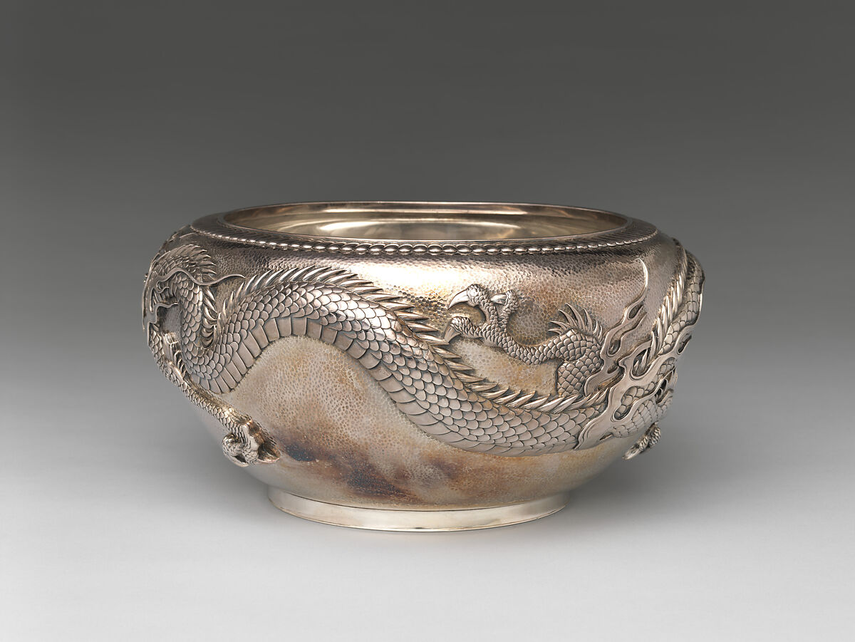 Dragon Bowl, Kurokawa Eishō (Japanese, 1854–1917), Silver, Japan