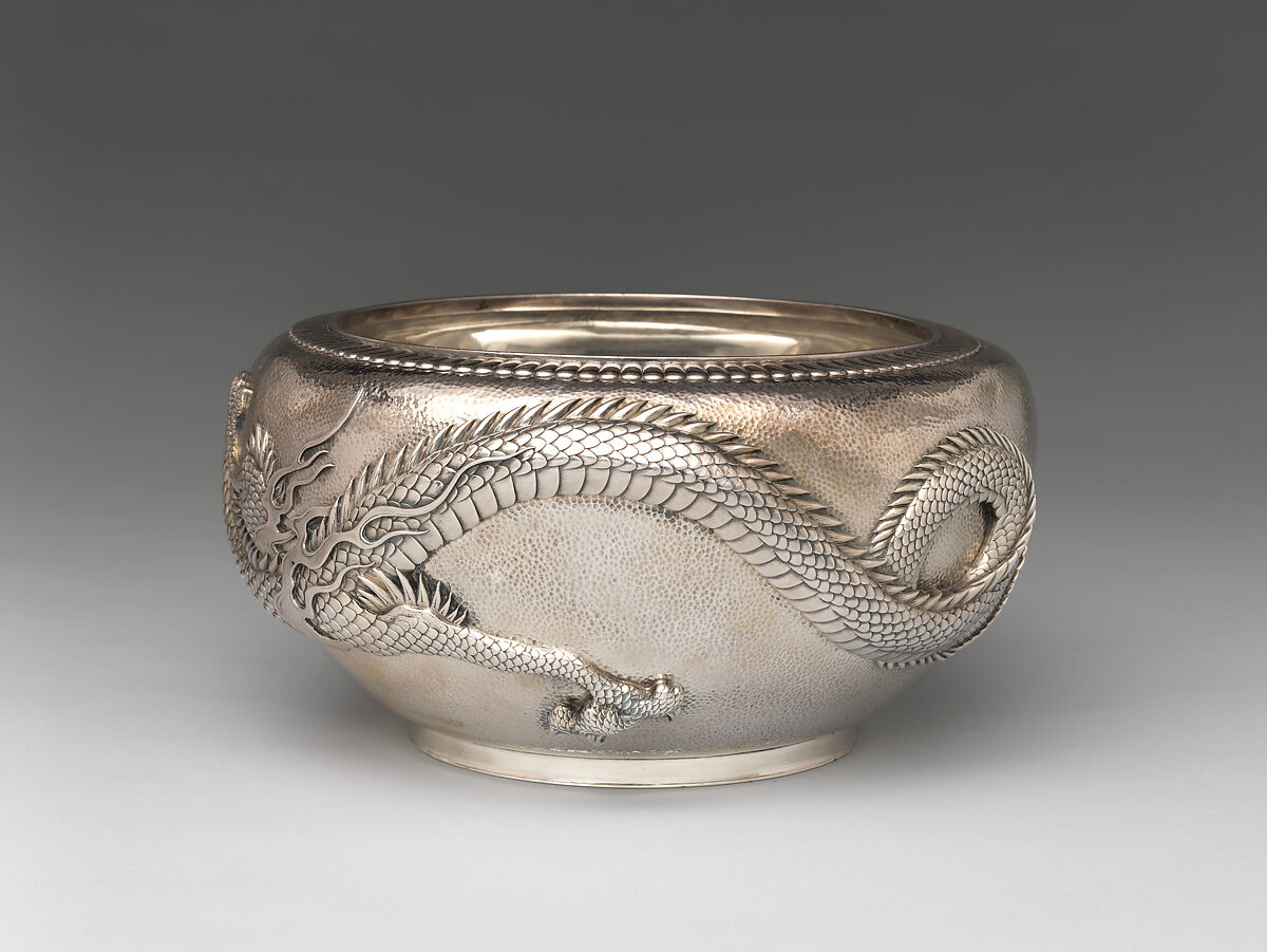 Dragon Bowl, Kurokawa Eishō (Japanese, 1854–1917), Silver, Japan