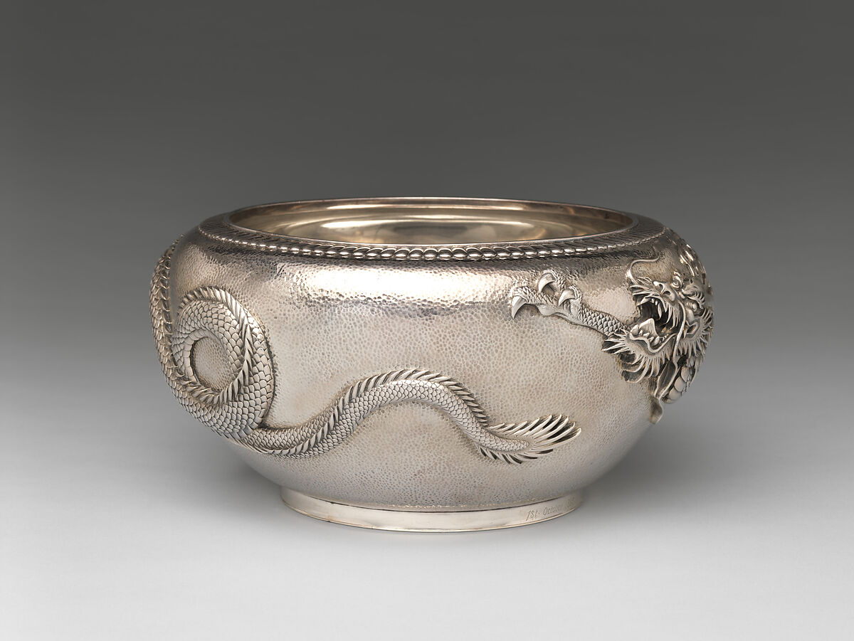 Dragon Bowl, Kurokawa Eishō (Japanese, 1854–1917), Silver, Japan