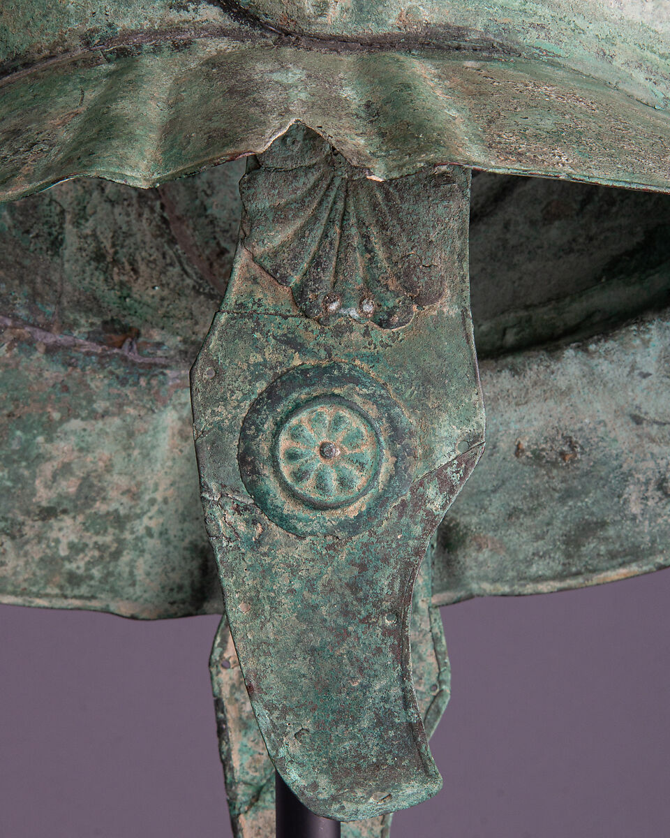 Helmet of Boeotian Type, and Belt, Bronze, lead, Roman