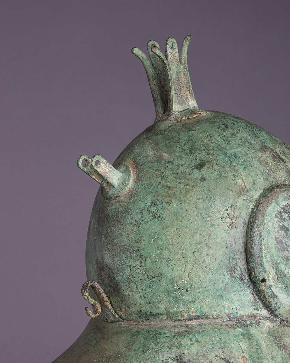 Helmet of Boeotian Type, and Belt, Bronze, lead, Roman