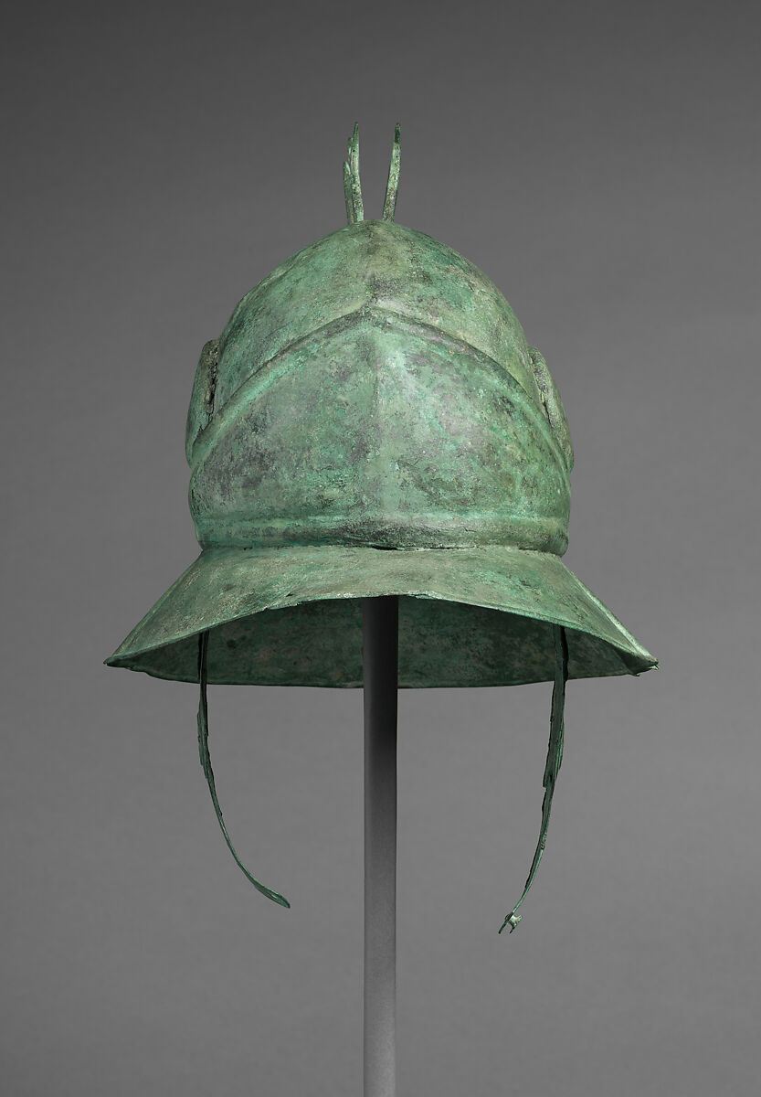 Helmet of Boeotian Type, and Belt, Bronze, lead, Roman