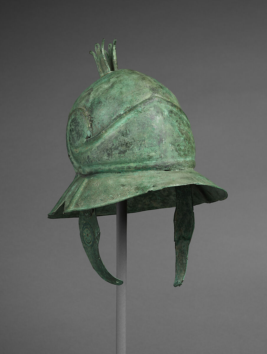 Helmet of Boeotian Type, and Belt, Bronze, lead, Roman
