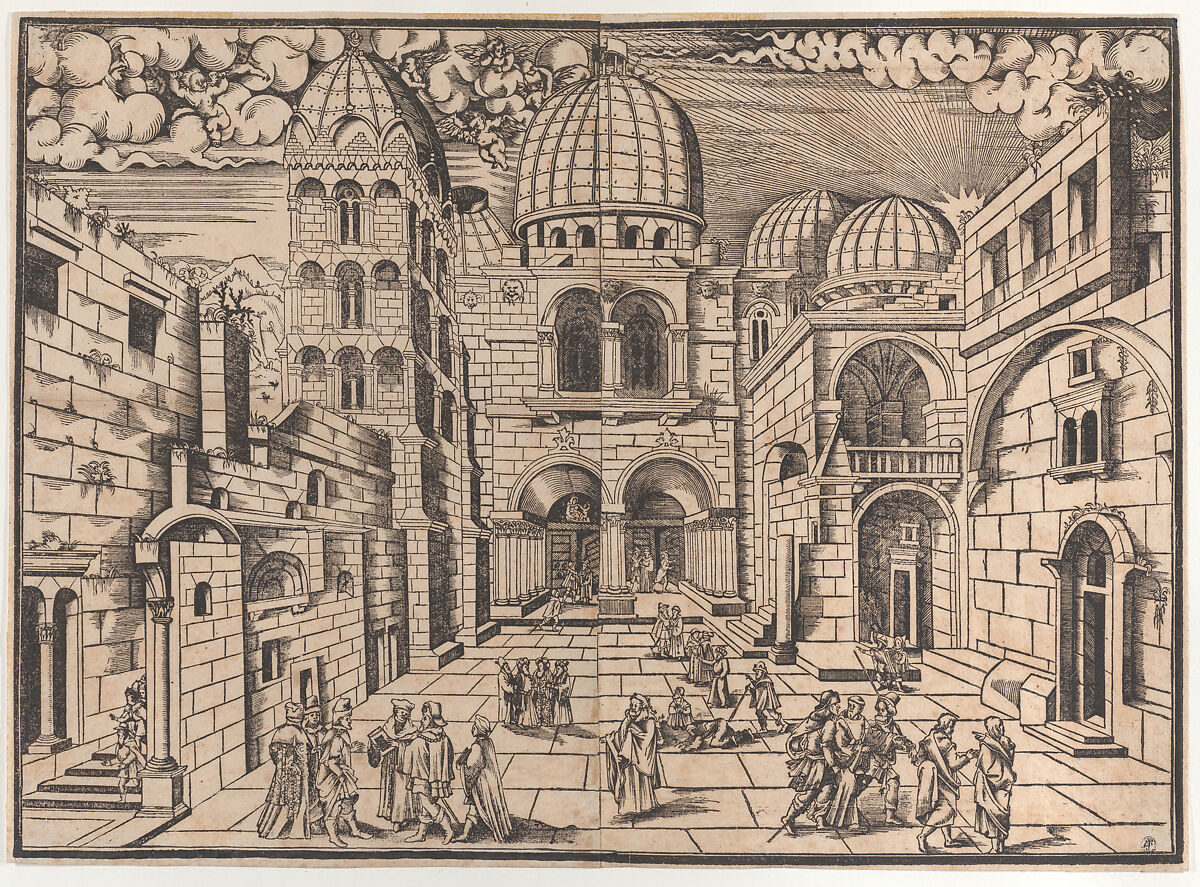 The Church of the Holy Sepulchre, Jerusalem, Domenico dalle Greche (Italian, active 1543–58), Woodcut 