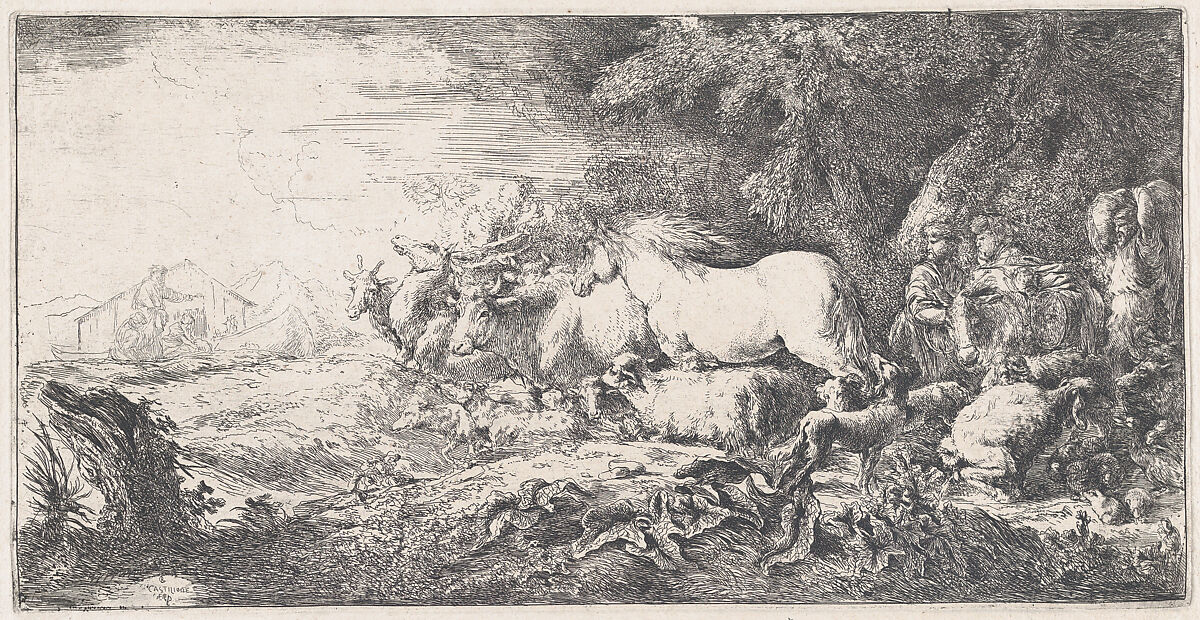 Noah and the animals entering the ark, Giovanni Benedetto Castiglione (Il Grechetto) (Italian, Genoa 1609–1664 Mantua), Etching 