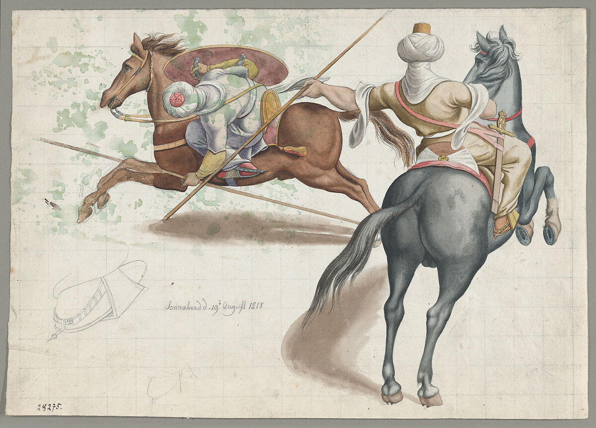 Fighting Horsemen, Friedrich Olivier (German, Dessau 1791–1859 Dessau), Watercolor 