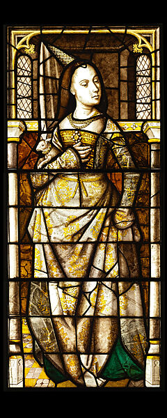 Panel of Mary of Burgundy from the Chapel of the Holy Blood, Bruges, Clear and colored glass with painted details and silver stain, South Netherlandish 