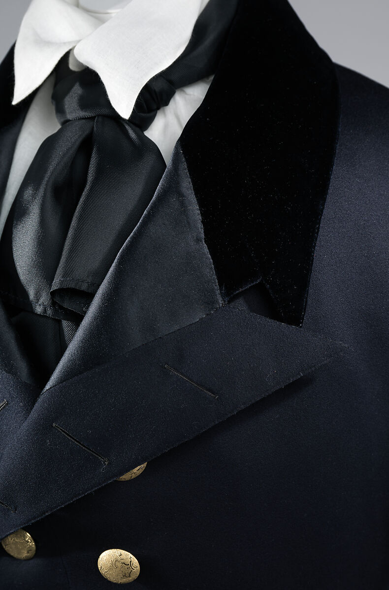 Tailcoat, wool, silk, cotton, metal, probably British