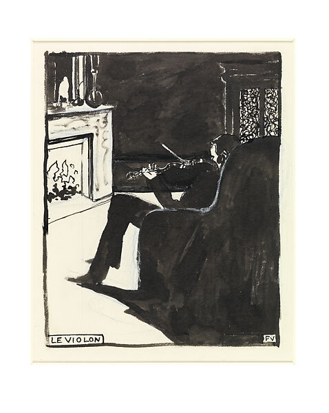Musical Instruments: The Violin (Instruments de Musique: La Violon), Félix Vallotton (Swiss, Lausanne 1865–1925 Paris), Graphite, pen and India ink, brush and India ink, blue pencil and white gouache on paper 