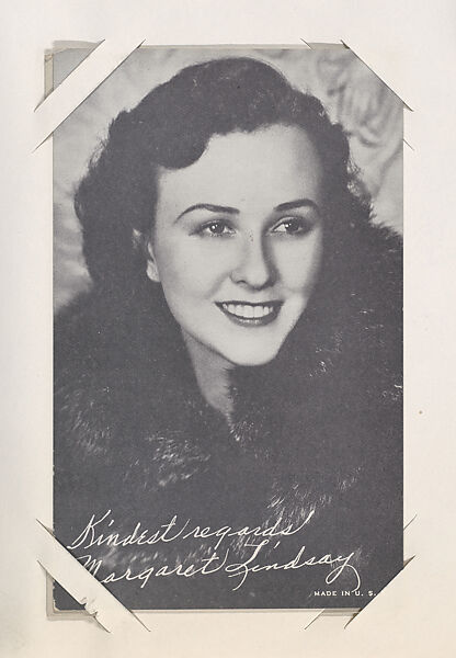 Margaret Lindsay from Movie Stars Exhibit Cards series (W401), Commercial photolithograph 