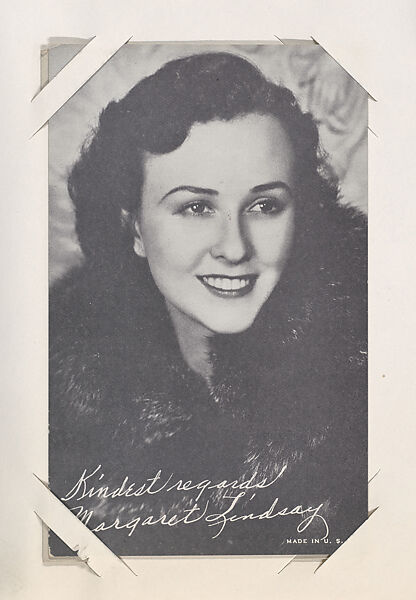Margaret Lindsay from Movie Stars Exhibit Cards series (W401), Commercial photolithograph 