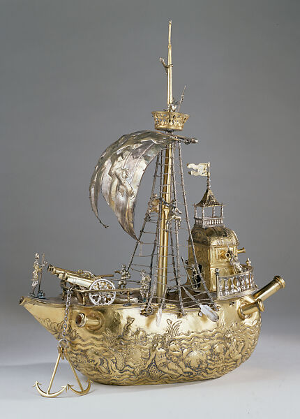 Centerpiece in the Form of a Galley, Joseph Mayer, Silver (partially gilded), German, Ulm 