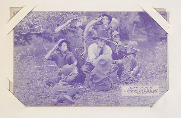 Buck Jones in "The Flying Horseman" from Western Stars or Scenes Exhibit Cards series (W412), Commercial color photolithograph 