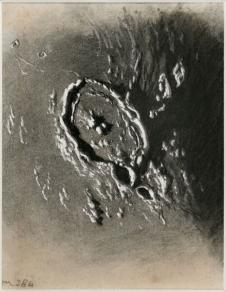 Gassendi's Crater on the Moon, John Brett (British, Bletchingly 1831–1902 London), Black chalk heightened with gouache 