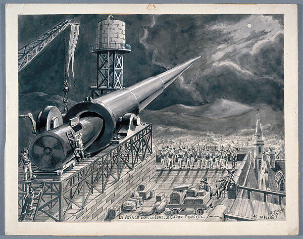 The Giant Cannon, preparatory drawing for the film A Trip to the Moon (Le Voyage dans la lune, 1902), Marie-Georges-Jean Méliès (French, Paris 1861–1938 Paris), Ink on paper 