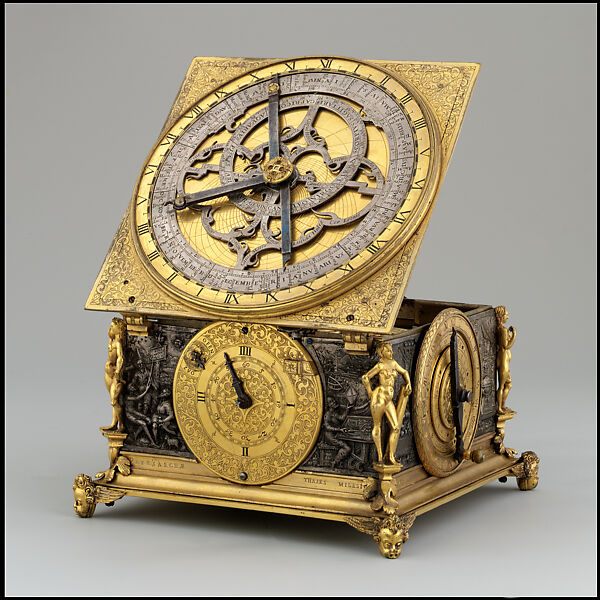 Equation Clock, Jost Bürgi (Swiss, 1552–1632), Brass (gilded), silver (engraved), iron, German, Kassel 