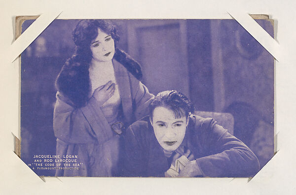 Jacqueline Logan and Rod LaRocque in "The Code of the Sea" from Scenes from Movies Exhibit Cards series (W404), Commercial color photolithograph 