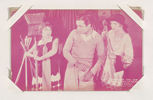 Bessie Love, Neil Hamilton and Phyllis Haver in "New Brooms" from Scenes from Movies Exhibit Cards series (W404), Commercial color photolithograph 