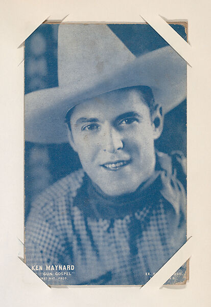 Ken Maynard in "Gun Gospel" from Western Stars or Scenes Exhibit Cards series (W412), Exhibit Supply Company, Commercial color photolithograph 
