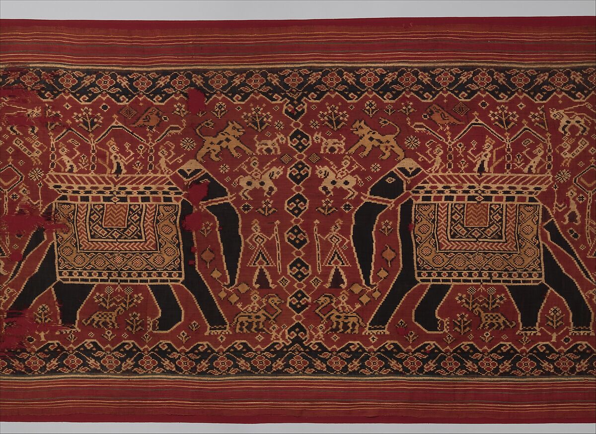Patolu with Elephant Design, Silk double-ikat (resist dyed), India (Gujarat) for the Indonesian market