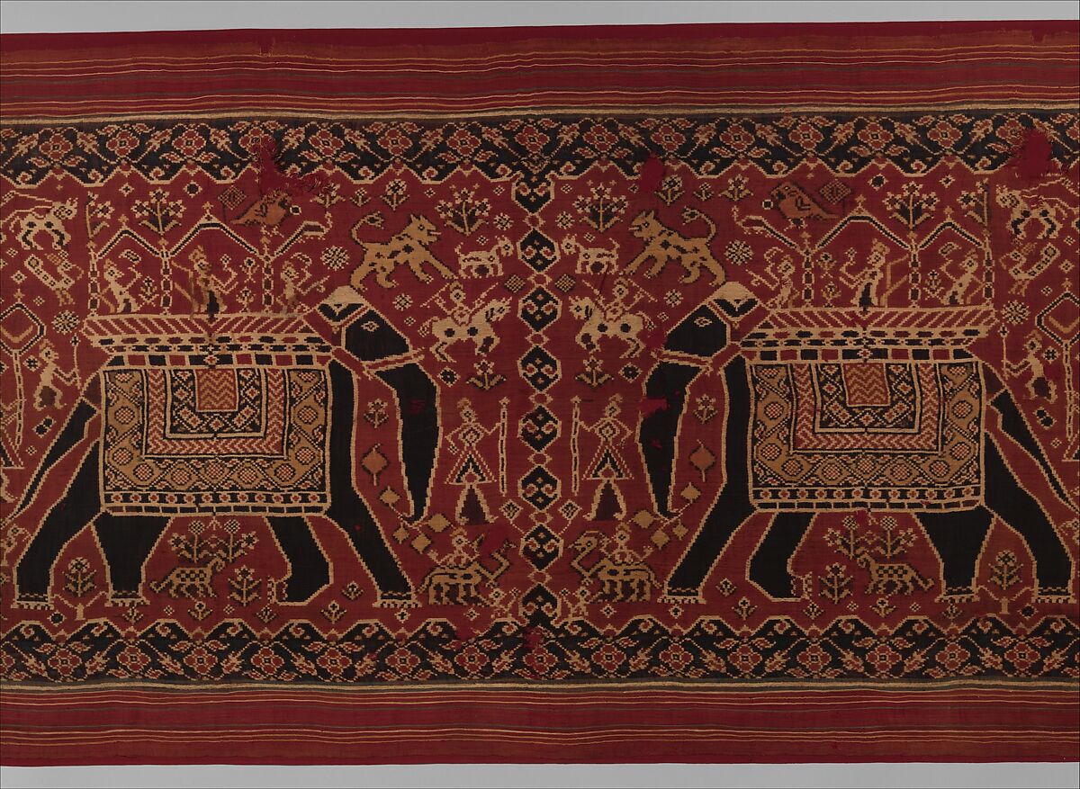 Patolu with Elephant Design, Silk double-ikat (resist dyed), India (Gujarat) for the Indonesian market