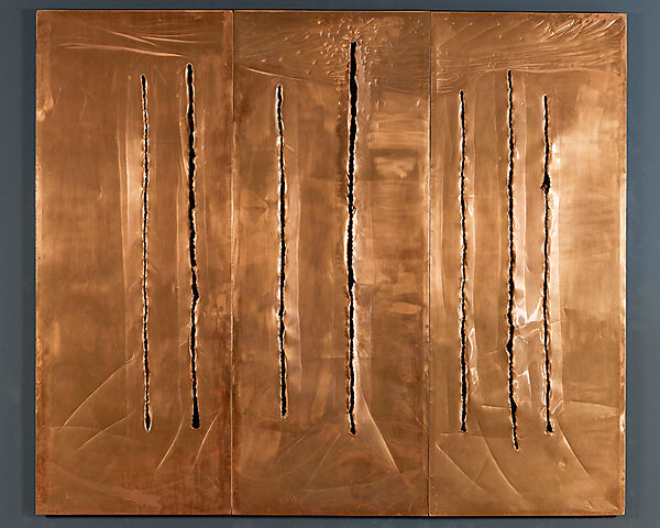 Spatial Concept, New York 10 (Concetto Spaziale, New York 10), Lucio Fontana (Italian, 1899–1968), Copper with cuts and scratches 