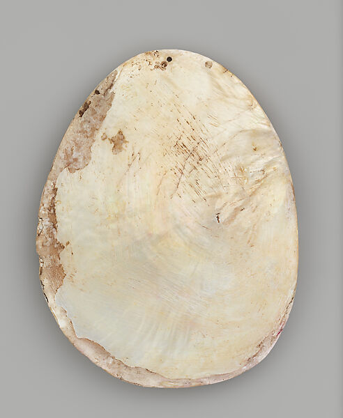 Engraved pearl shell, Carved Australian Gold-Lipped Pearl Shell, Pinctada Maxima [not endangered], natural earth pigments, Western Australia