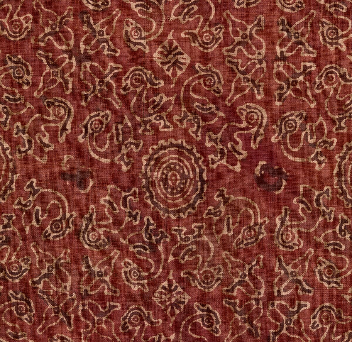 Textile with Sacred Goose (Hamsa) Design, Cotton, block-printed and mordant-dyed, India (Gujarat, for Indonesian Market)