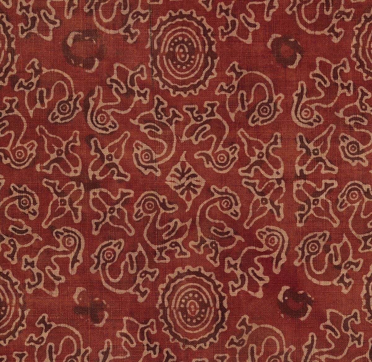 Textile with Sacred Goose (Hamsa) Design, Cotton, block-printed and mordant-dyed, India (Gujarat, for Indonesian Market)