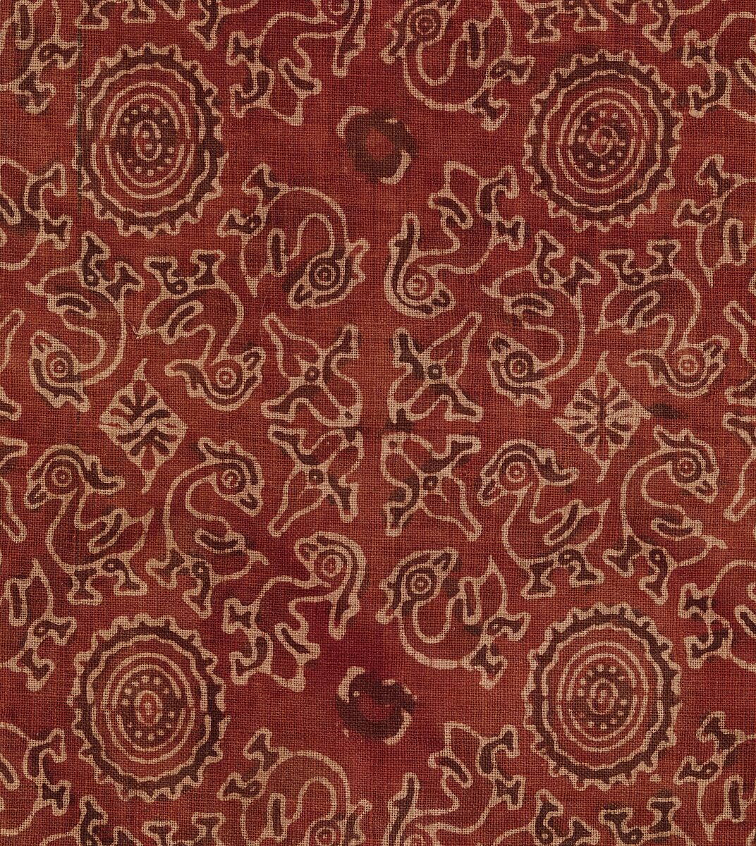 Textile with Sacred Goose (Hamsa) Design, Cotton, block-printed and mordant-dyed, India (Gujarat, for Indonesian Market)