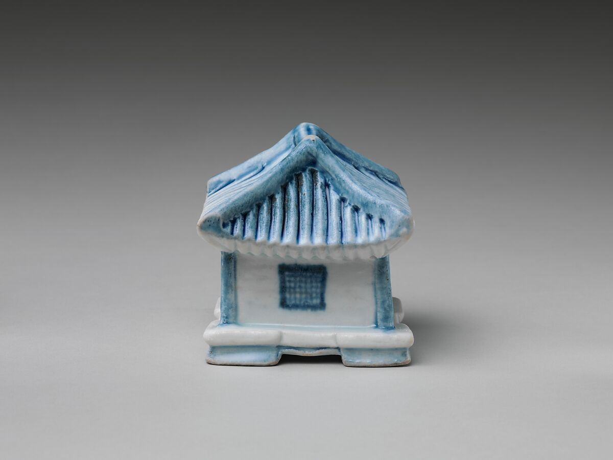 Water dropper in the shape of a house, Porcelain with underglaze blue, Korea