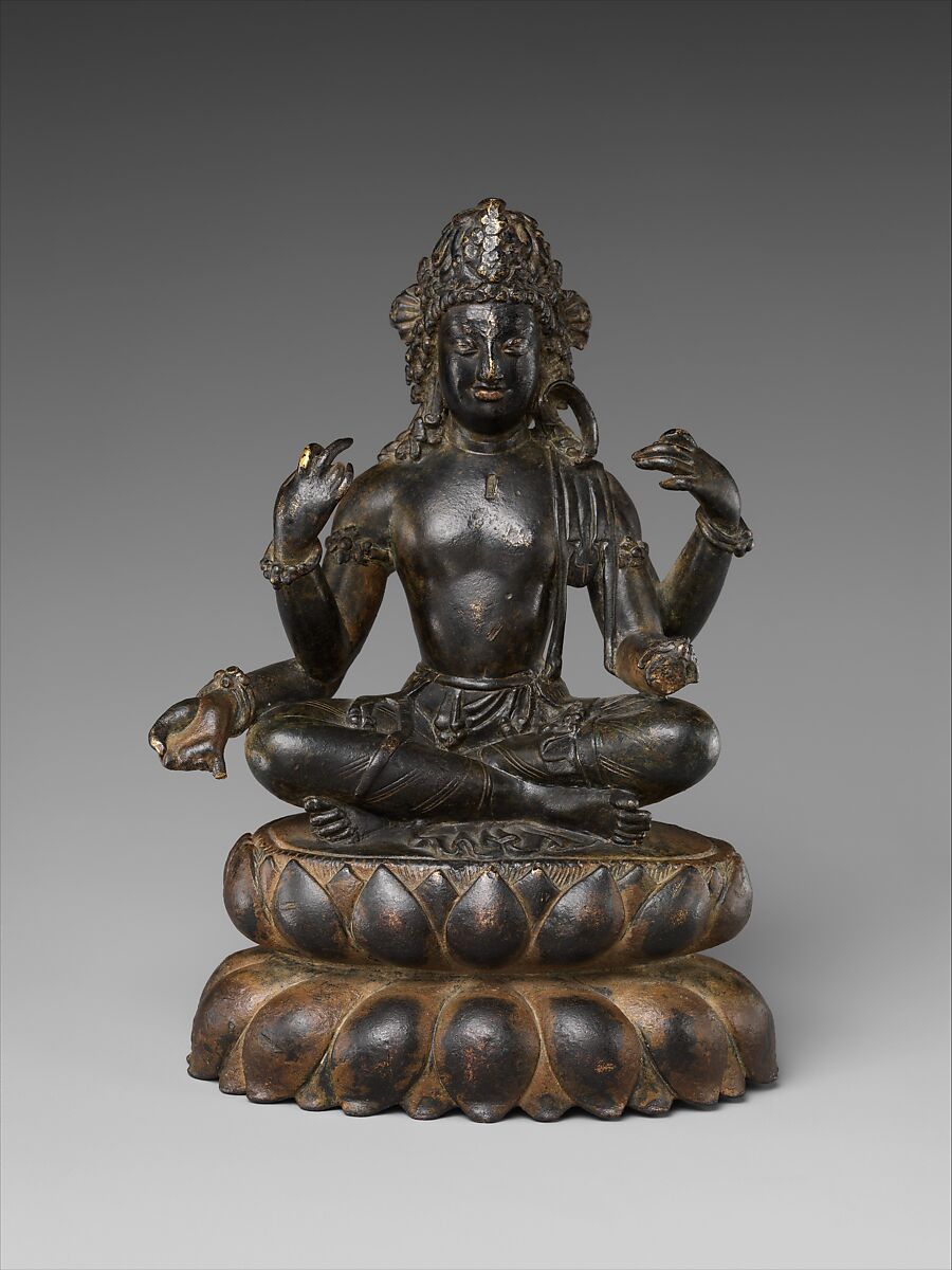 Bodhisattva Avalokiteshvara, Brass with silver and copper inlay, Pakistan (Swat Valley) 